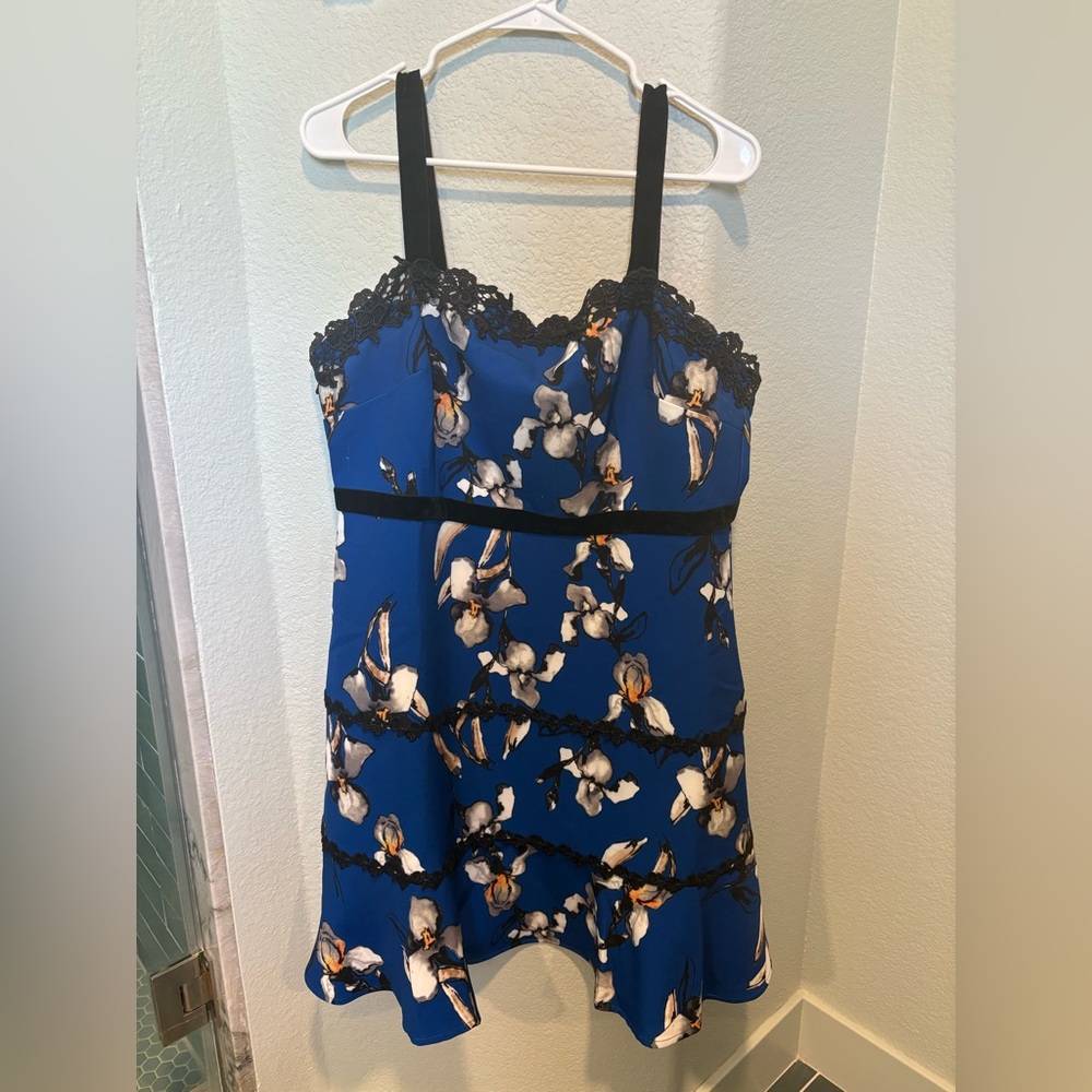 Foxiedox Blue Floral Dress with Black Accents